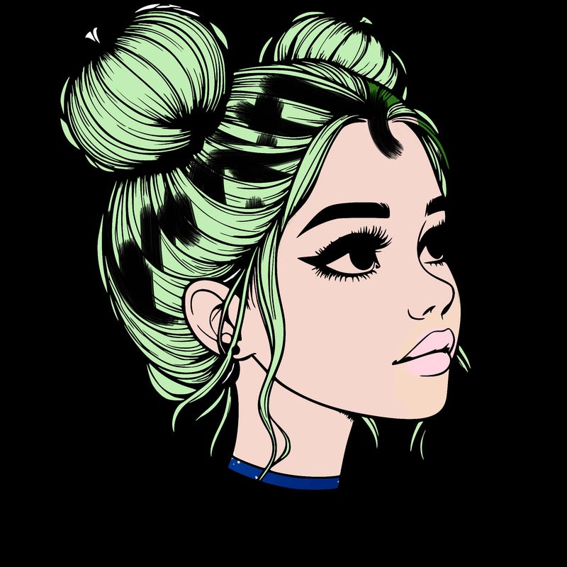 realistic girl with buns on the top of her head