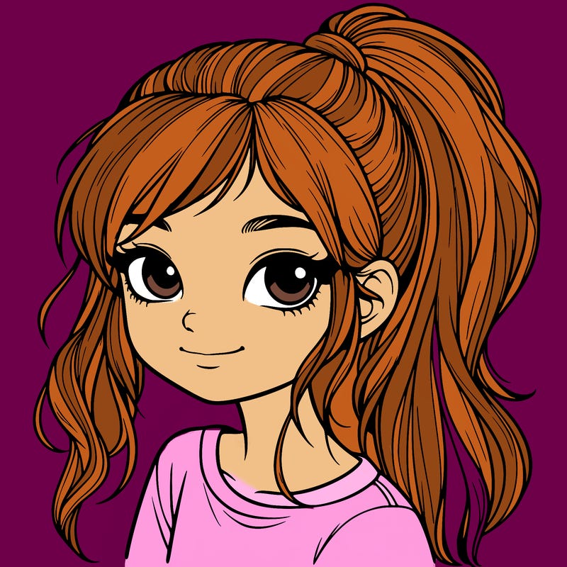 realistic girl with ponytail