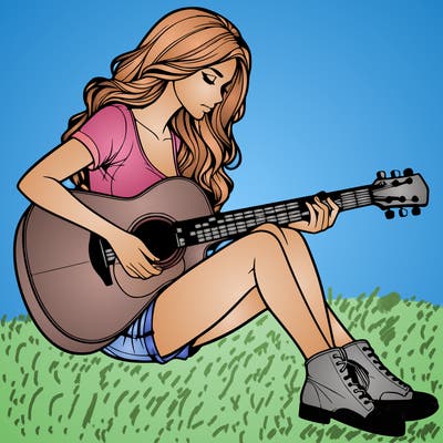 realistic woman play guitar