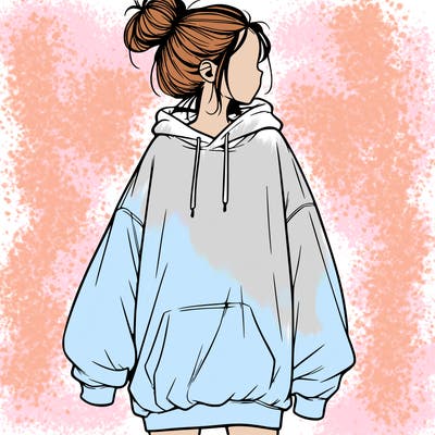 realistic girl with a oversized sweatshirt on and a bun
