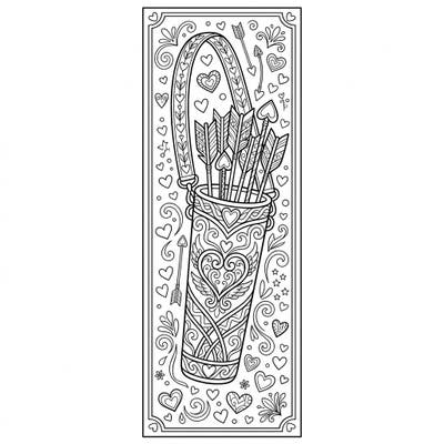 Dive into a world of romance with this beautiful Cupid's Quiver coloring bookmark. Featuring intricate details of hearts and arrows, it's a perfect creative project for anyone who loves art and love.
