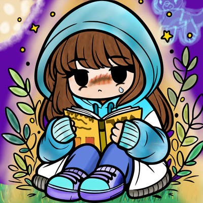 girl in oversized hoodie reading a book