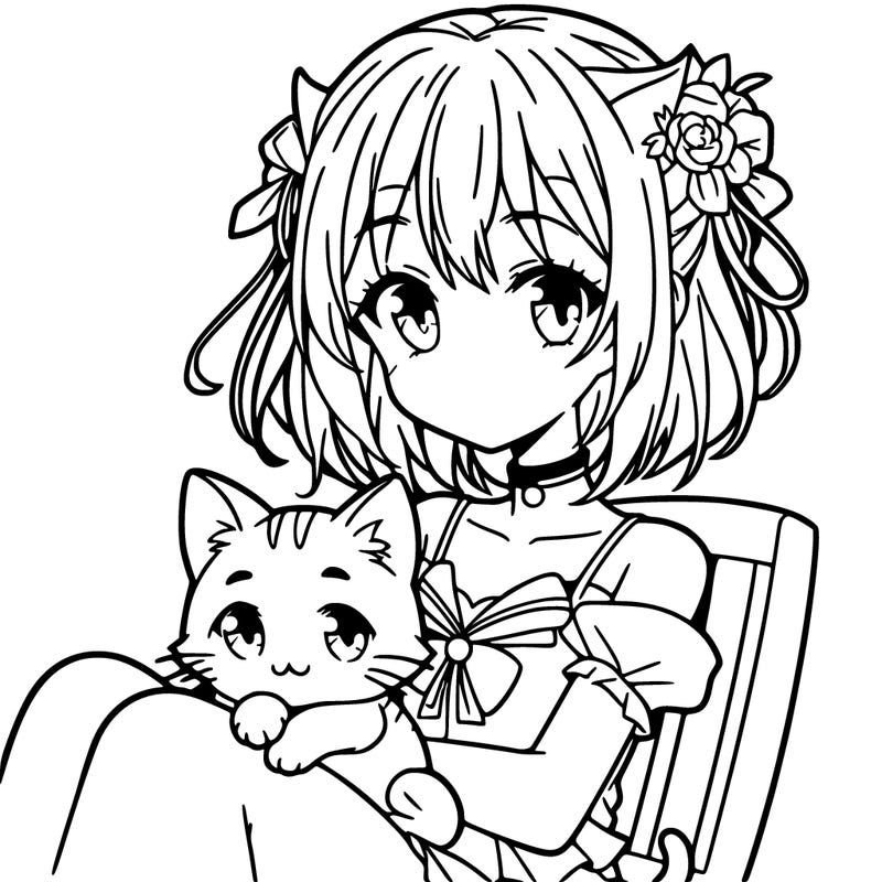 anime girl with a cat