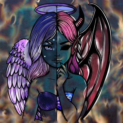 realistic angel half demon