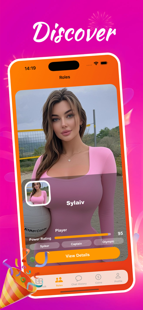 Beach volleyball player profile on Machat discovery interface