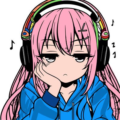 tired anime girl with head phones