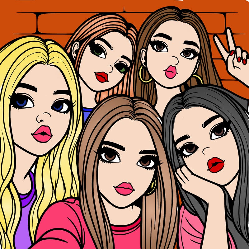 group of teen girls friends y2k up close in a selfie