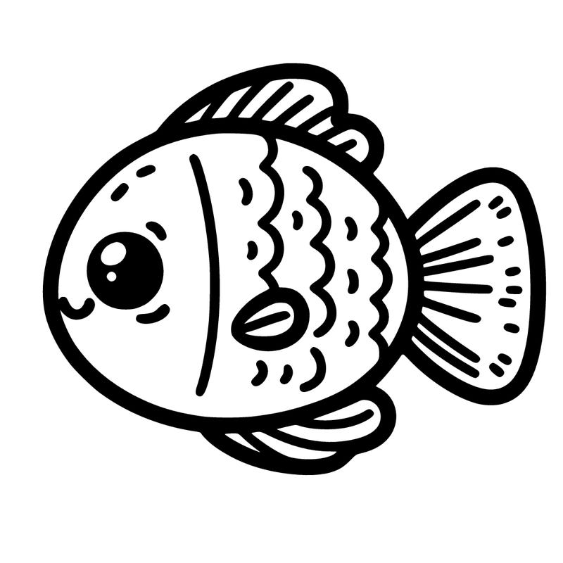 white background, cute fish, thick line drawing