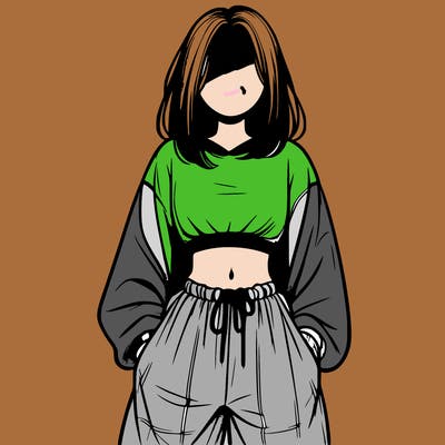 realistic girl faceless with baggy pants and a crop top