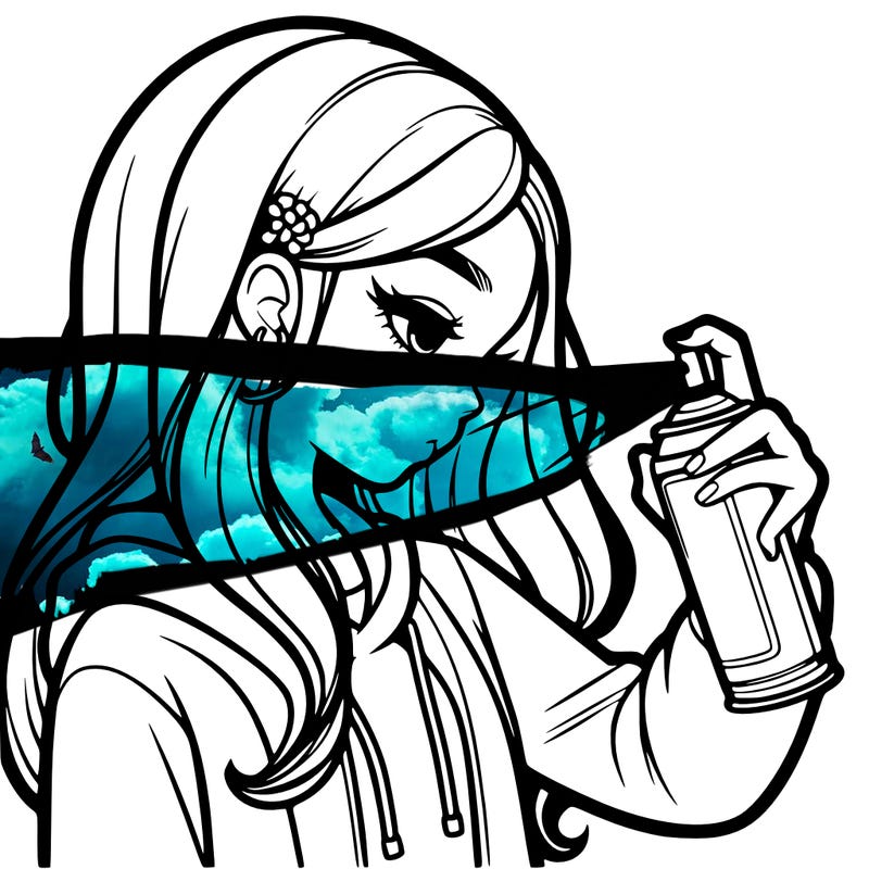 a realistic girl spray painting