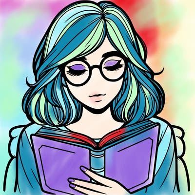 girl reading with glasses realistic