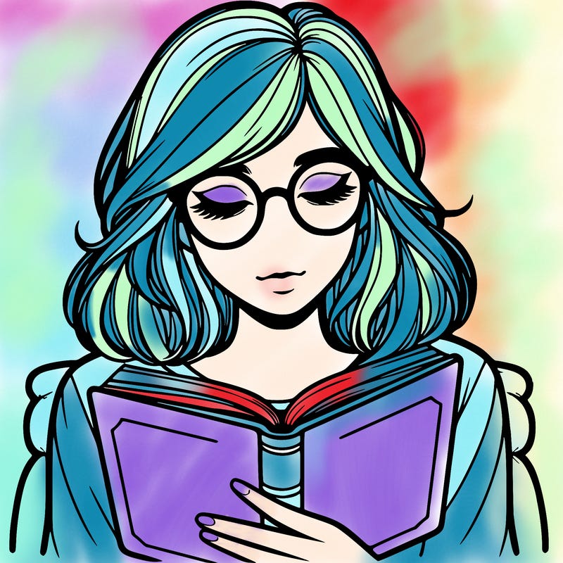 girl reading with glasses realistic