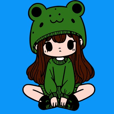 a girl wearing a frog hat and some frog socks
