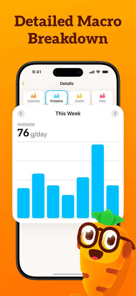 CalApp: AI Calorie Tracker - CalApp AIカロリートラッカーでタンパク質摂取量の週次表示を示す棒グラフ