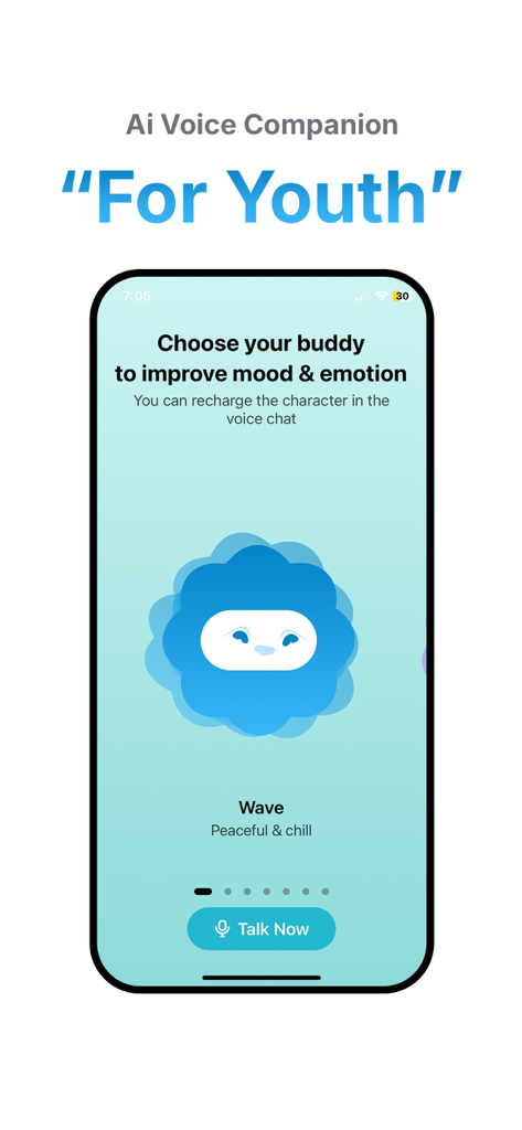 LiFi Ai - LiFi Ai app interface for selecting the peaceful buddy Wave to start a voice chat