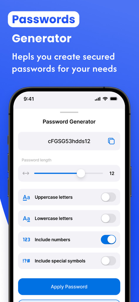 VPN NovaLink-Passwortgenerator-Oberfläche mit Optionen für benutzerdefinierte Länge und Zeichen