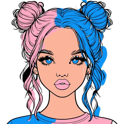 realistic girl with two buns in hair and lips
