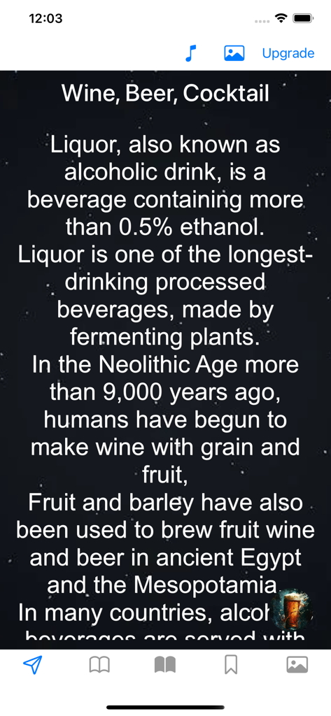 História e definição de bebidas alcoólicas na interface do aplicativo