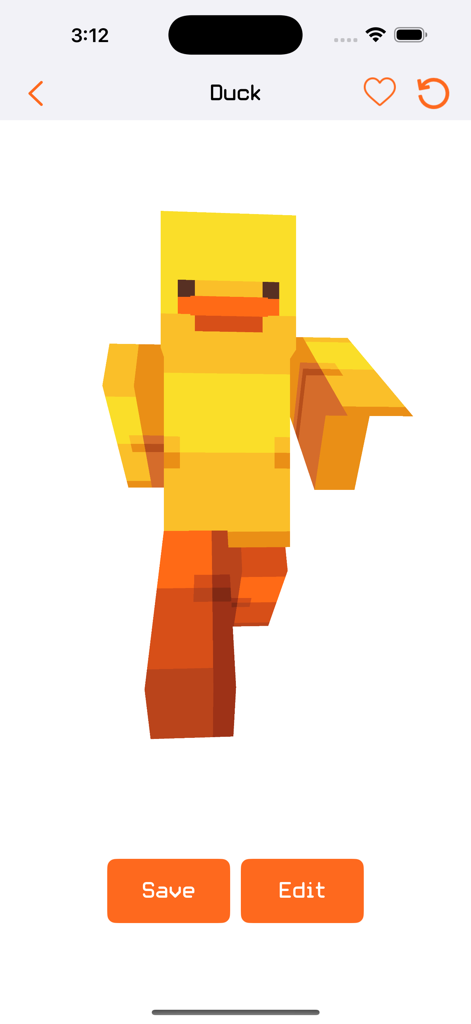 Animal Skins for Minecraft ! - A 3D preview of a yellow duck animal skin for Minecraft within the app interface