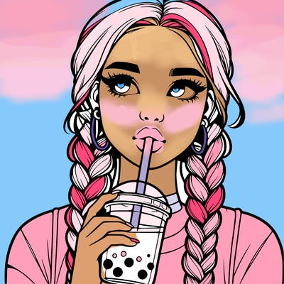 realistic girl with braided hair drinking boba