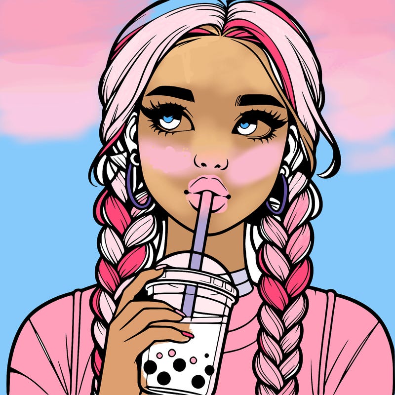 realistic girl with braided hair drinking boba