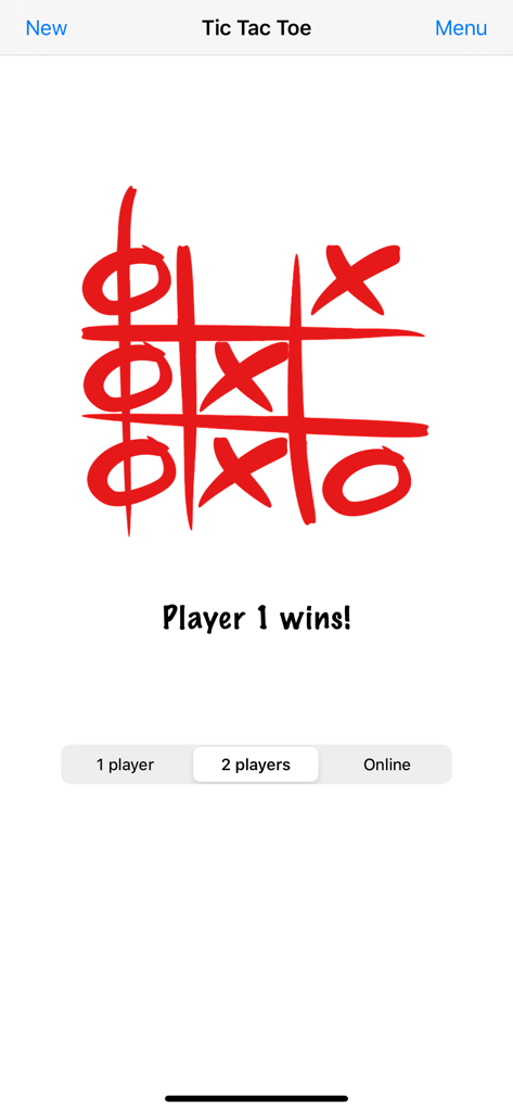 Tic Tac Toe - The Best - Tic Tac Toe game interface showing a completed match with Player 1 as the winner.
