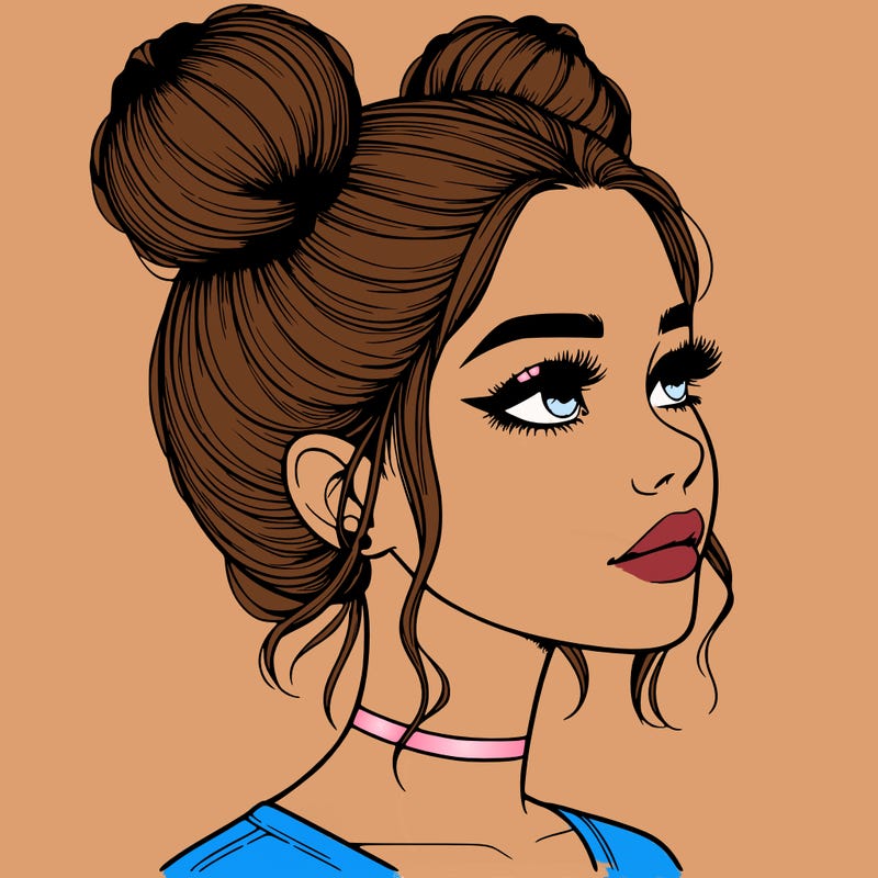 realistic girl with buns on the top of her head