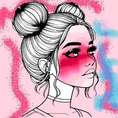 realistic girl with buns on the top of her head