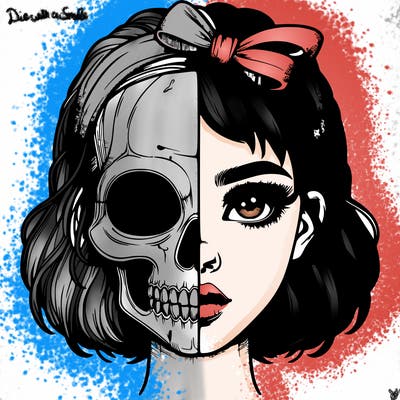 realistic girl with half skull mask