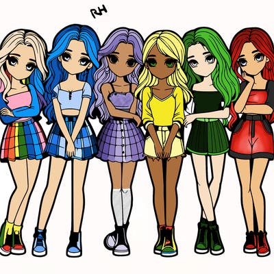 a group of girls realistic