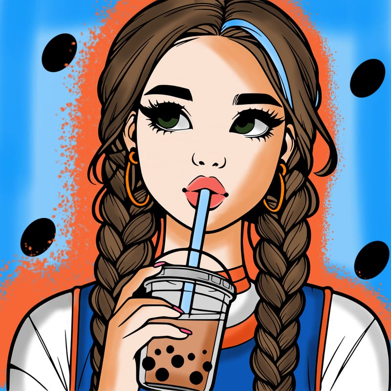 realistic girl with braided hair drinking boba