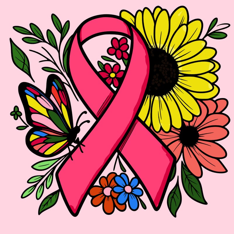 cancer awareness symbol with flowers and butterflies