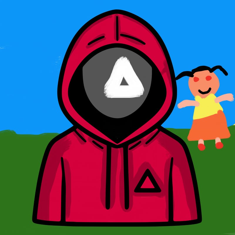 a person with non face waering a hoodie with a small triangle symbol
