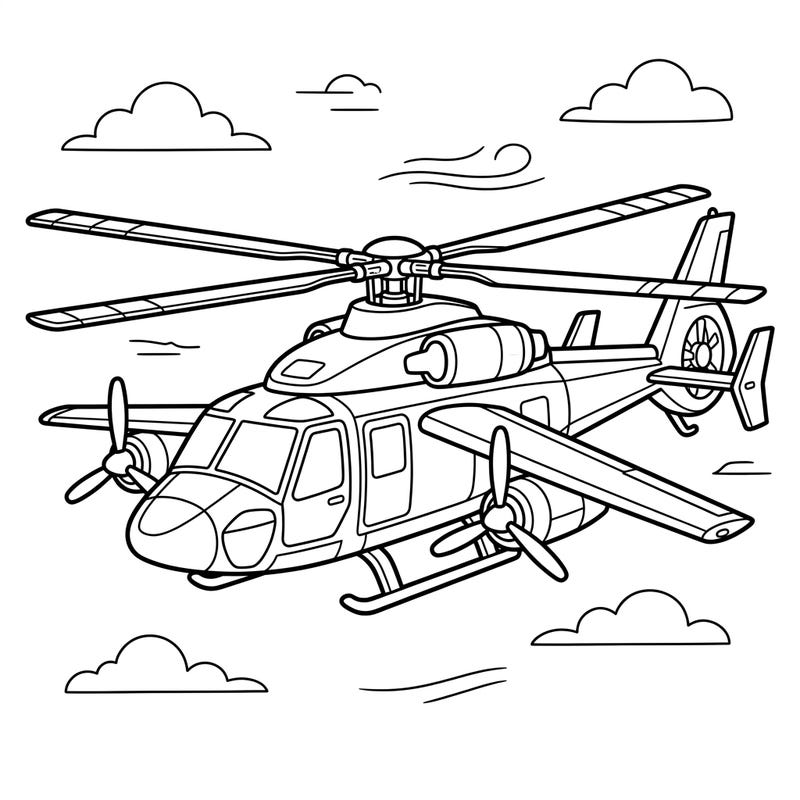 Ignite imagination with this thrilling Compound Helicopter coloring page, designed especially for young aviators. Kids can bring this unique aircraft, featuring special wings and propellers, to life with their favorite colors.