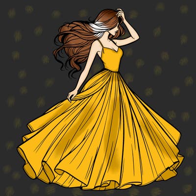 realistic woman with dress flowing in the wind