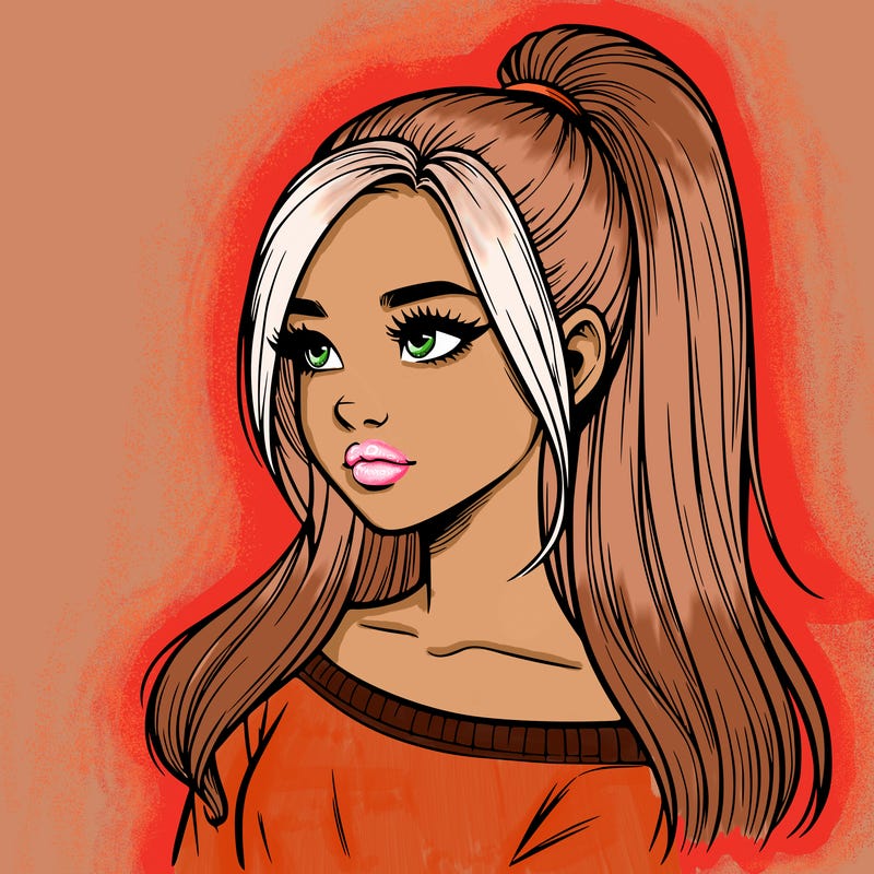 realistic girl with a high ponytail