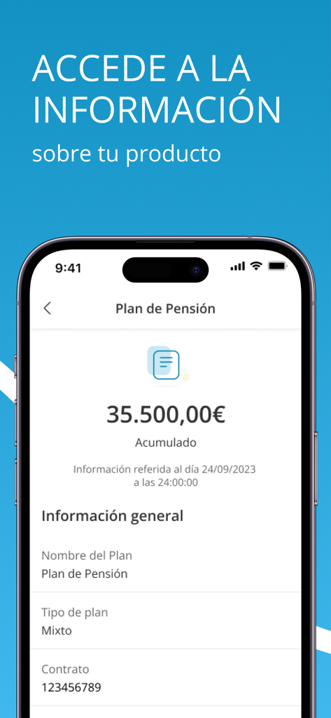 Captura de pantalla de la aplicación VidaCaixa Aporta+ que muestra los detalles del plan de pensiones y los ahorros acumulados