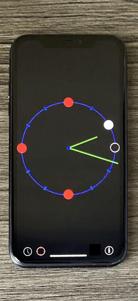 Spot o'clock - Interface do aplicativo Spot o'clock no iPhone com leitura de horas baseada em padrões para usuários com baixa visão
