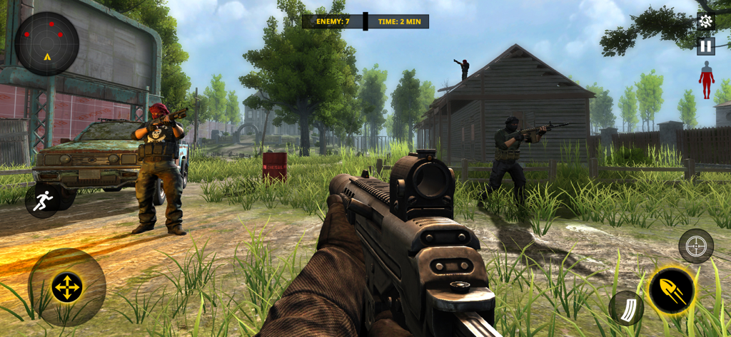 First person shooter gameplay showing a tactical combat mission in a 3D environment