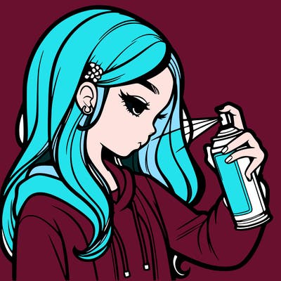 a realistic girl spray painting