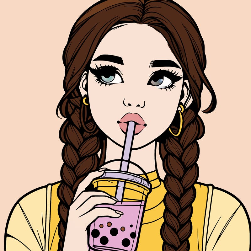 realistic girl with braided hair drinking boba