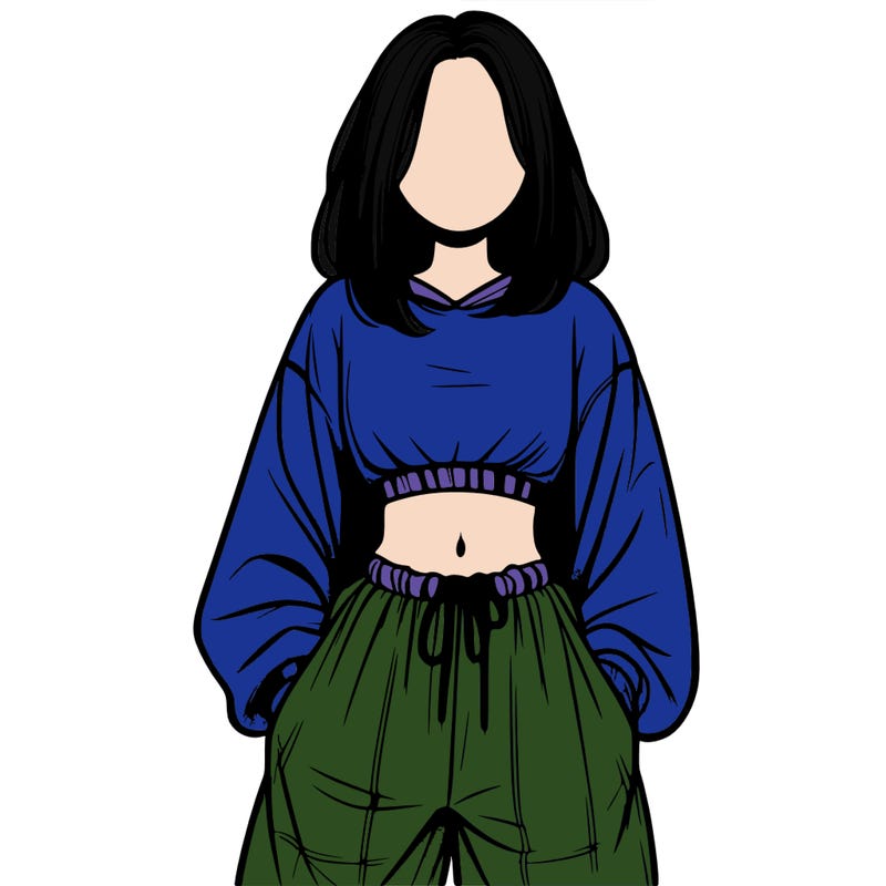 realistic girl faceless with baggy pants and a crop top