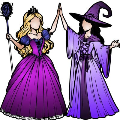 detailed realistic split of a princess and a witch