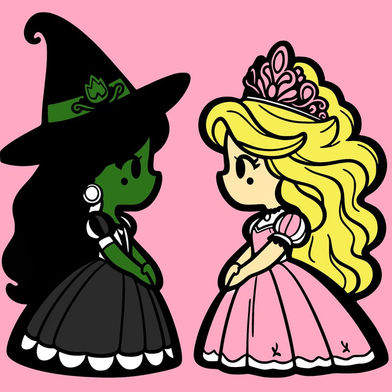 princess and witch facing each other