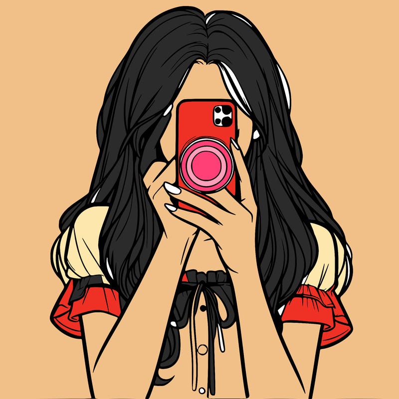 a realistic girl holding her phone taking pictures