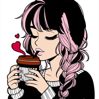 realistic girl drinking coffee