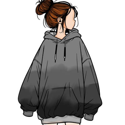 realistic girl with a oversized sweatshirt on and a bun