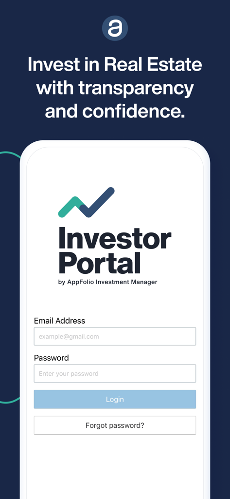 Investor-Portal - Investor Portal login screen by AppFolio for real estate investment management.