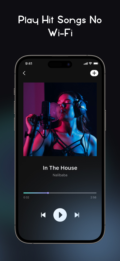 RaMusi: Offline Music Player - Interface do aplicativo RaMusi em um iPhone mostrando controles de reprodução de música offline e arte do álbum