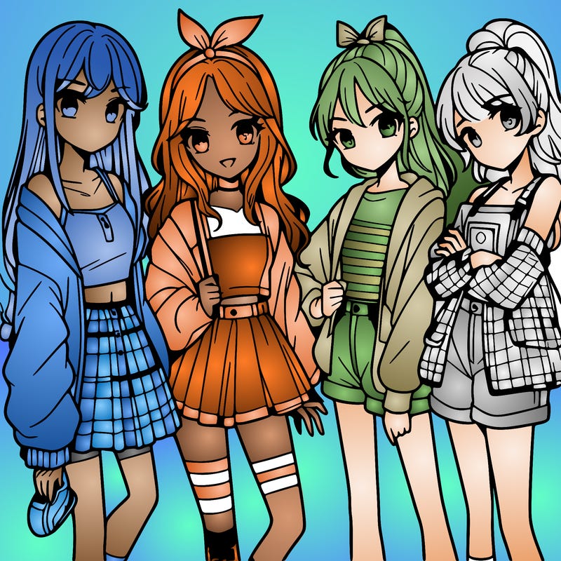 teen manga girls group of 4